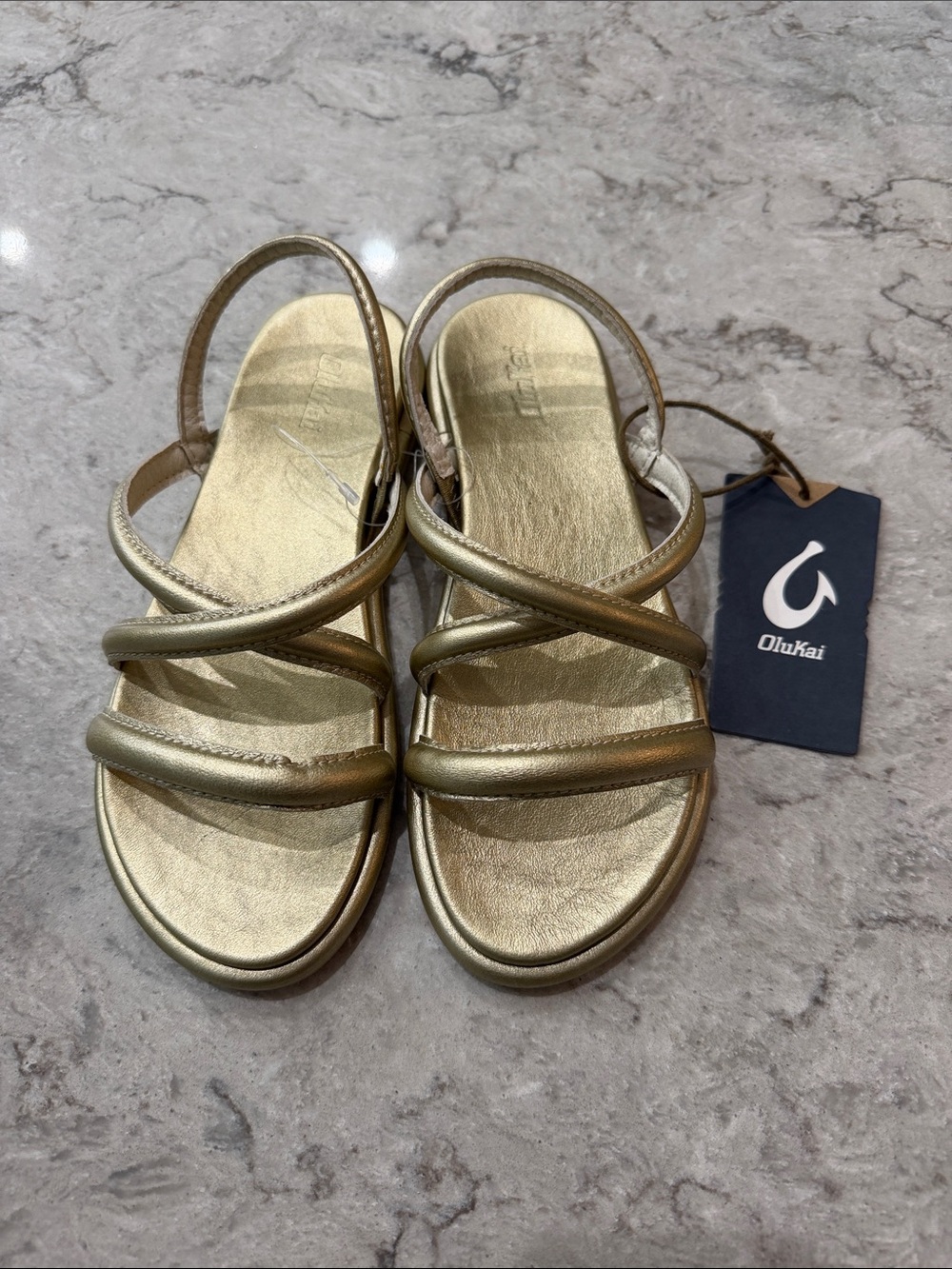 OluKai Women's Metallic Gold Triple-Strap Slingback Sandals